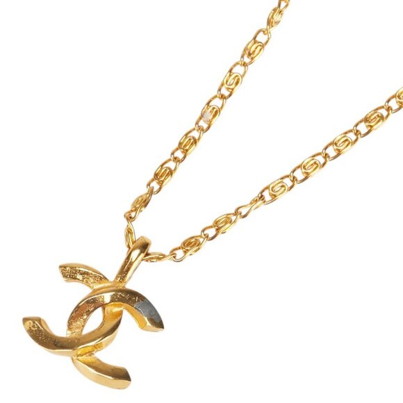 CHANEL Authentic Vintage Gold Logo Necklace